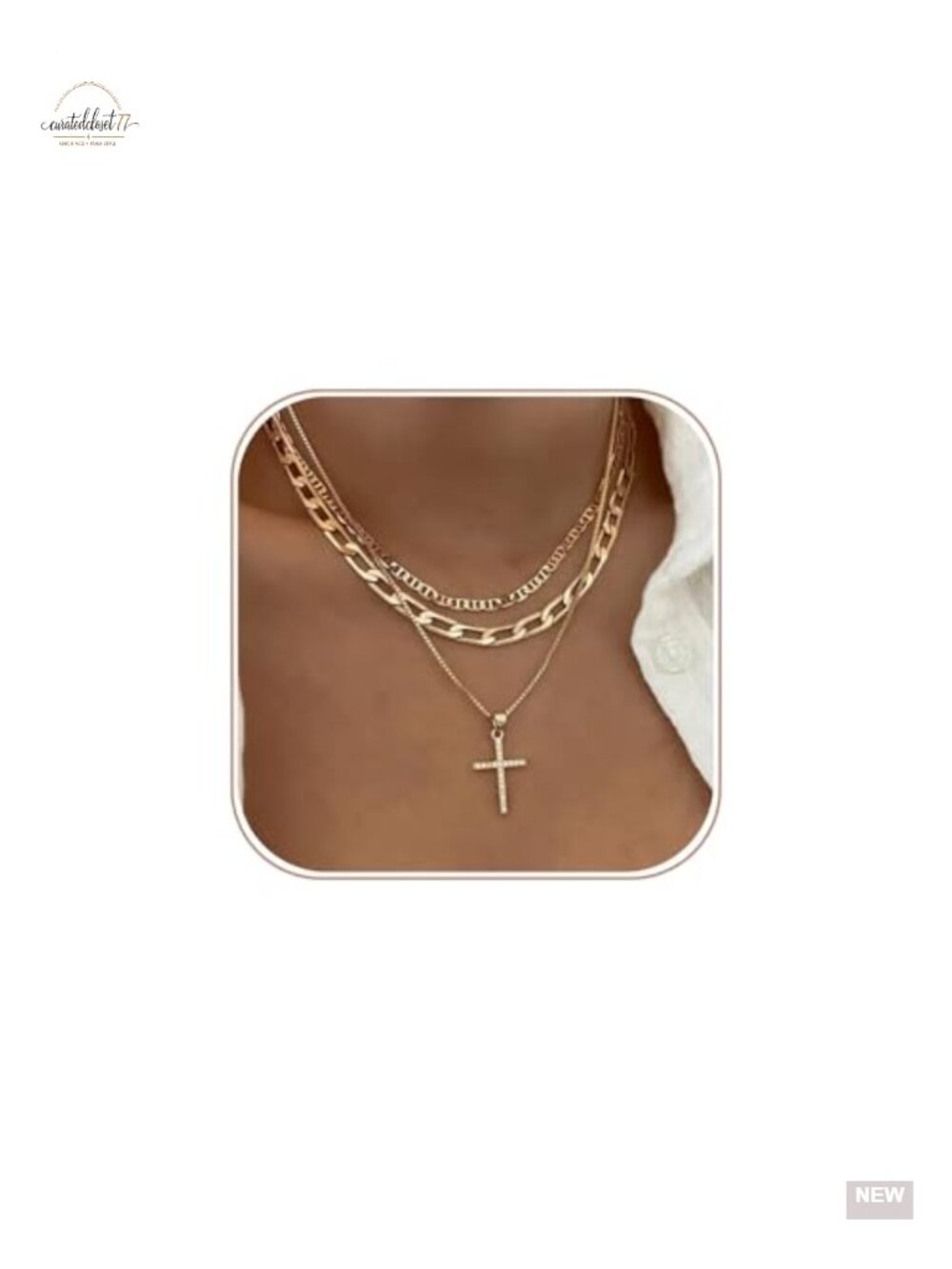 Gold Plated Layered Cross Pendant Necklace Set Dainty Stacking